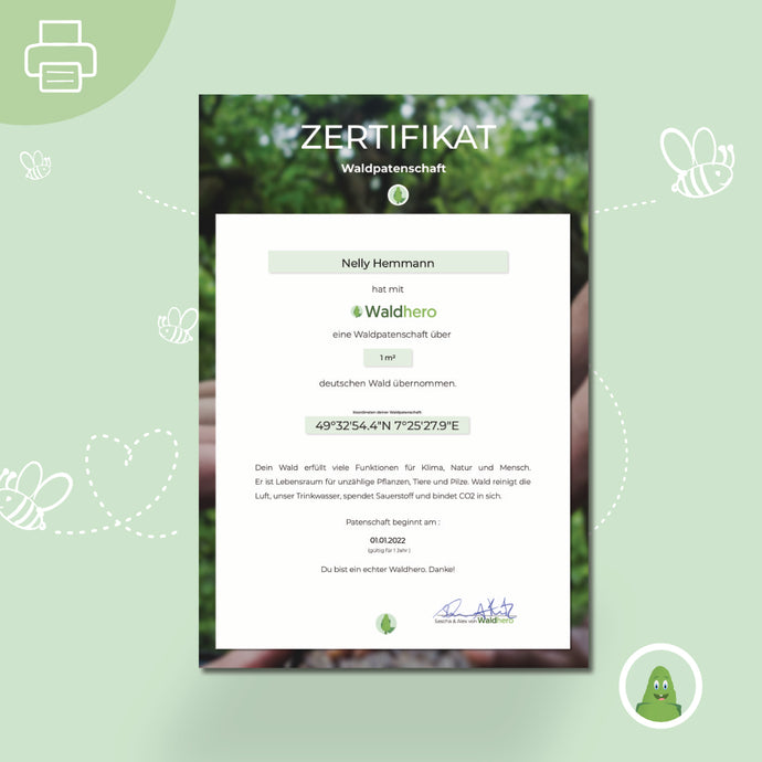 Waldpatenschaft mit Zertifikat print@home